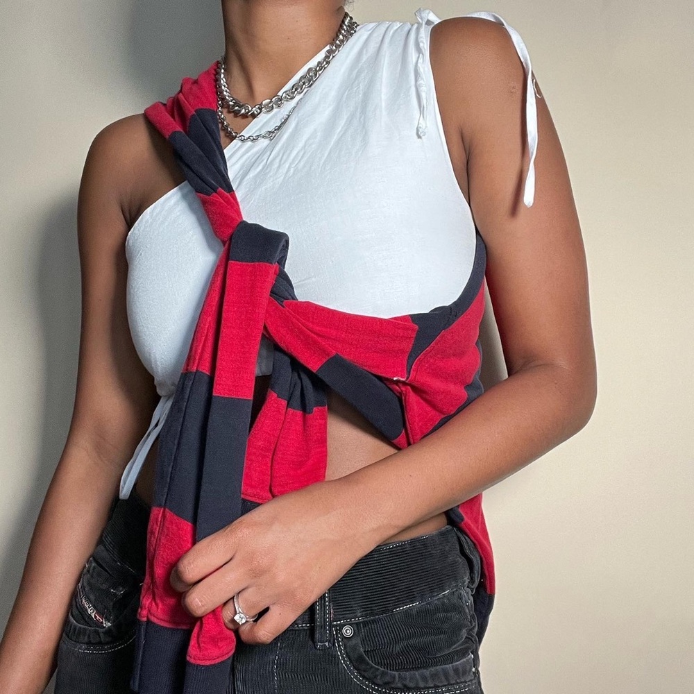 St Johns Bay Striped Long Sleeve Shirt in Red and Navy Size L.